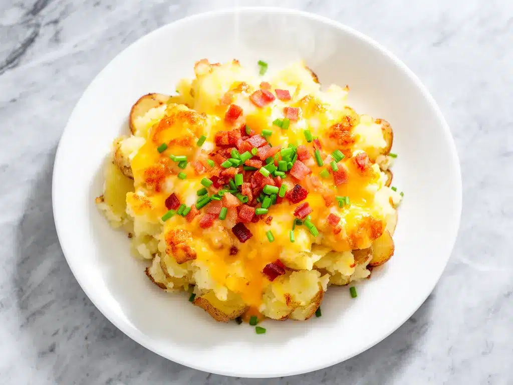 Cheesy Loaded Smashed Potato Casserole: 5-Ingredient Weeknight Dinner 4 cheesy loaded smashed potato casserole preparation steps