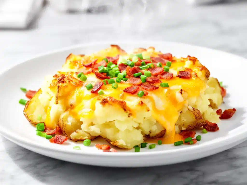 cheesy loaded smashed potato casserole - featured image