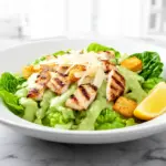creamy avocado chicken caesar salad - featured image