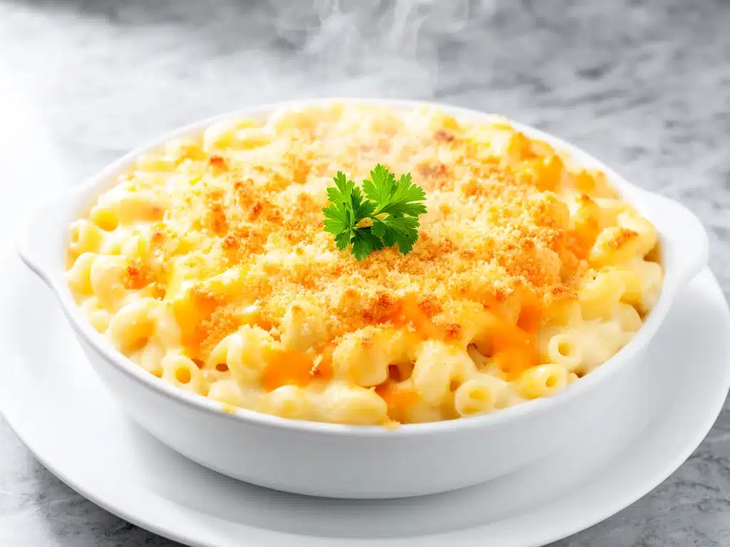 creamy baked mac and cheese - featured image