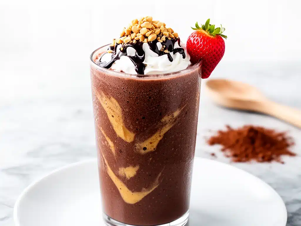 creamy chocolate peanut butter protein shake - featured image