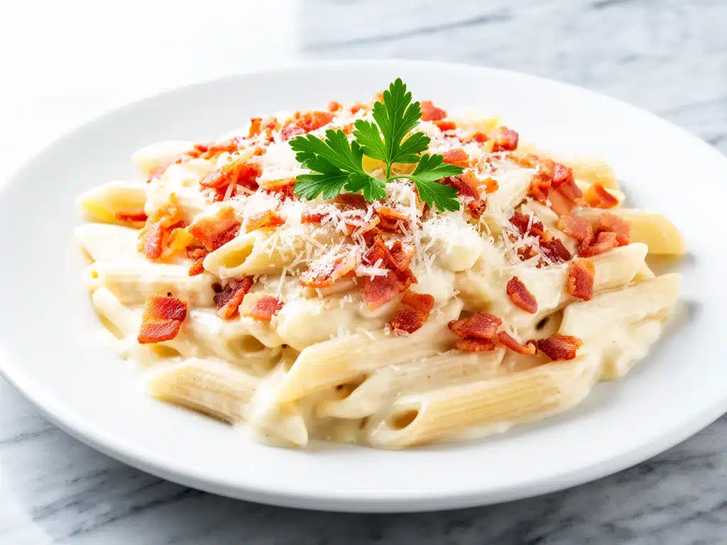 creamy garlic parmesan penne - featured image