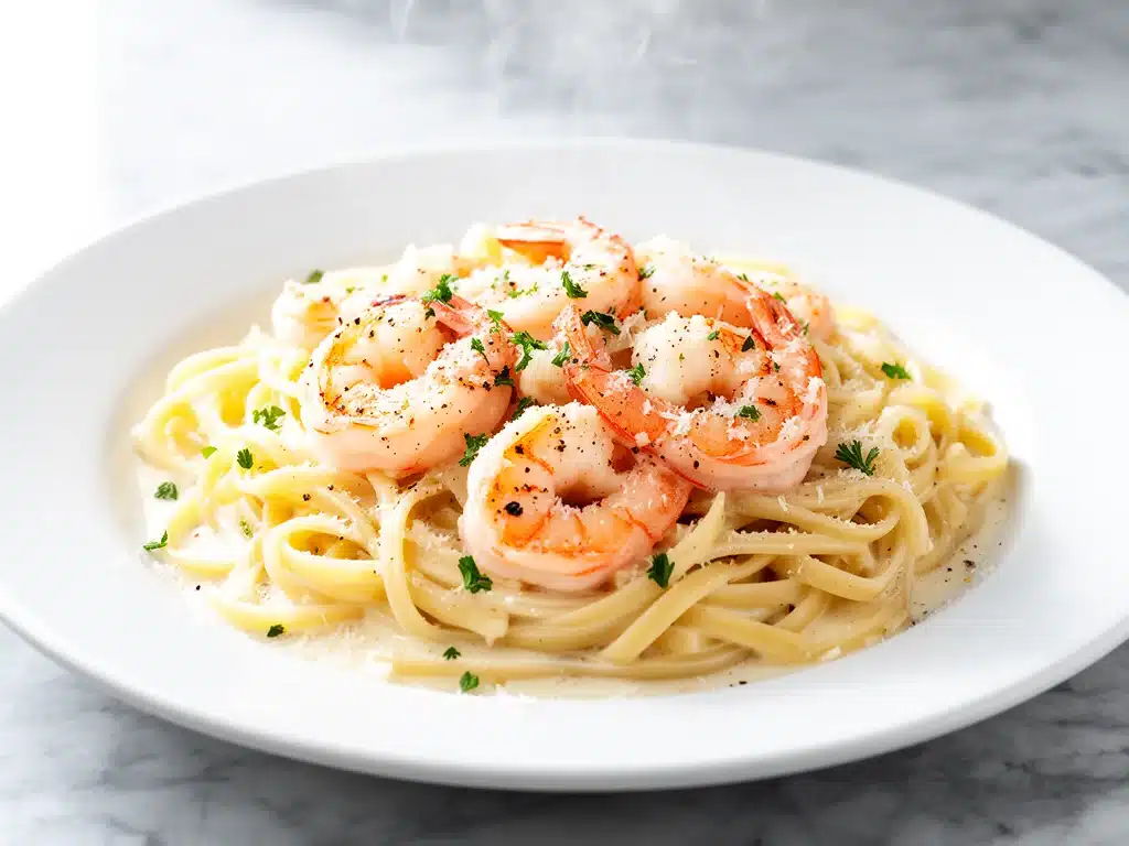 creamy garlic parmesan shrimp pasta - featured image
