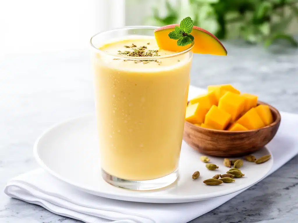 creamy mango lassi with cardamom - featured image