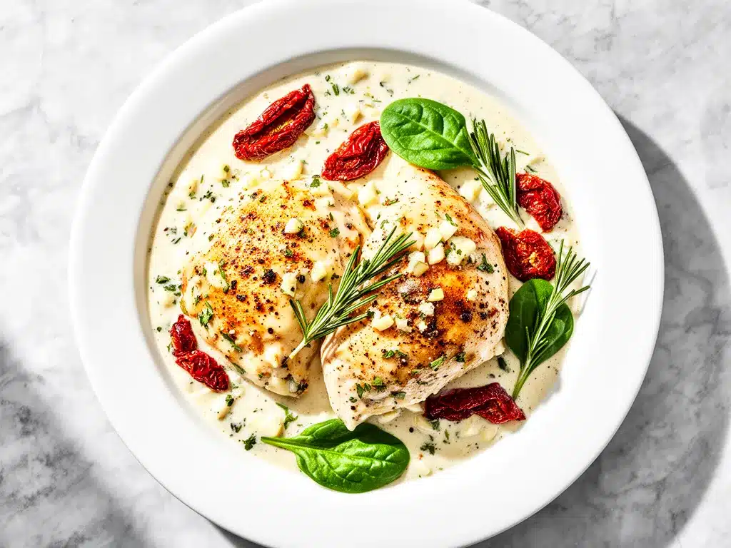 Creamy Tuscan Garlic Chicken Recipe Easy One Pan Dinner with Sun-Dried Tomatoes 4 creamy tuscan garlic chicken preparation steps