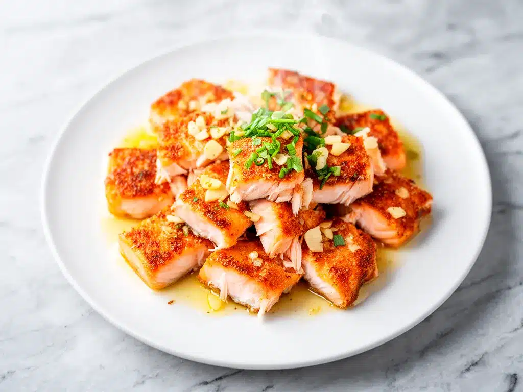 Crispy Air Fryer Salmon Bites: Easy Garlic Butter Dinner 4 Crispy Air Fryer Salmon Bites preparation steps