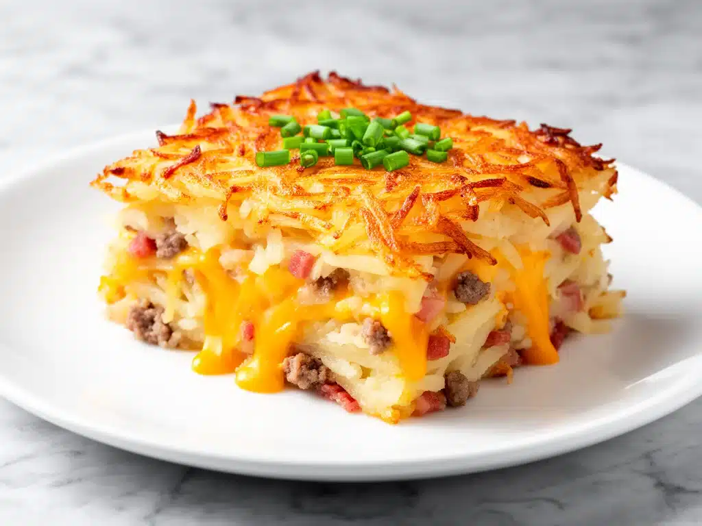 crispy hash brown breakfast casserole - featured image
