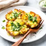 crispy smashed potatoes with garlic herb butter - featured image