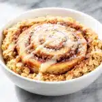 fluffy cinnamon roll baked oatmeal - featured image