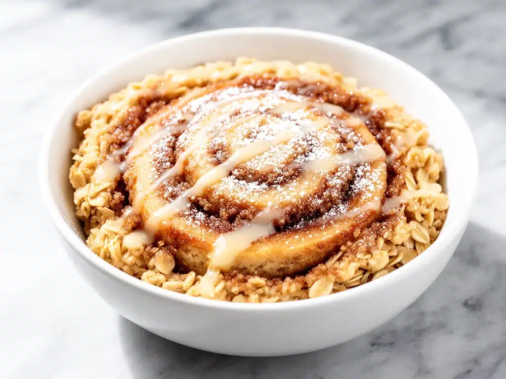 fluffy cinnamon roll baked oatmeal - featured image