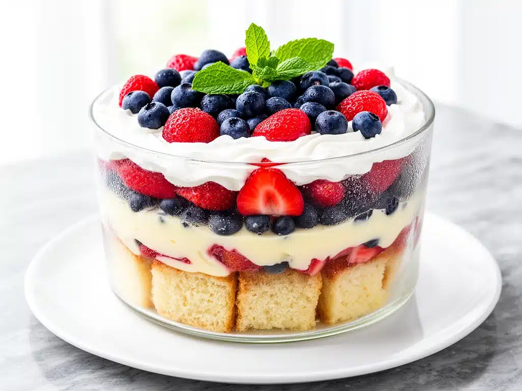 labor day red white and blue berry trifle - featured image