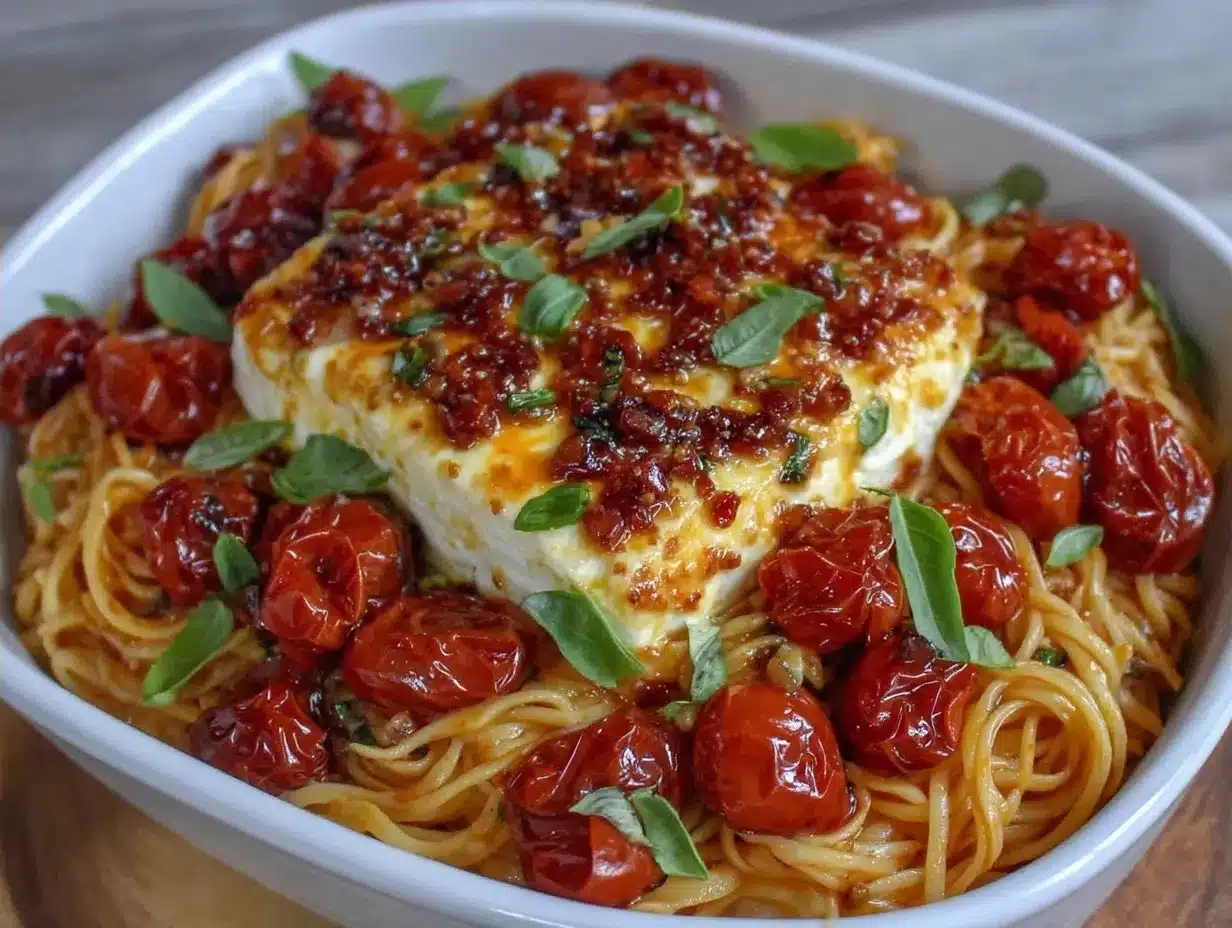 Baked Feta Pasta: Easy Viral Cherry Tomato Recipe 4 baked feta pasta preparation steps