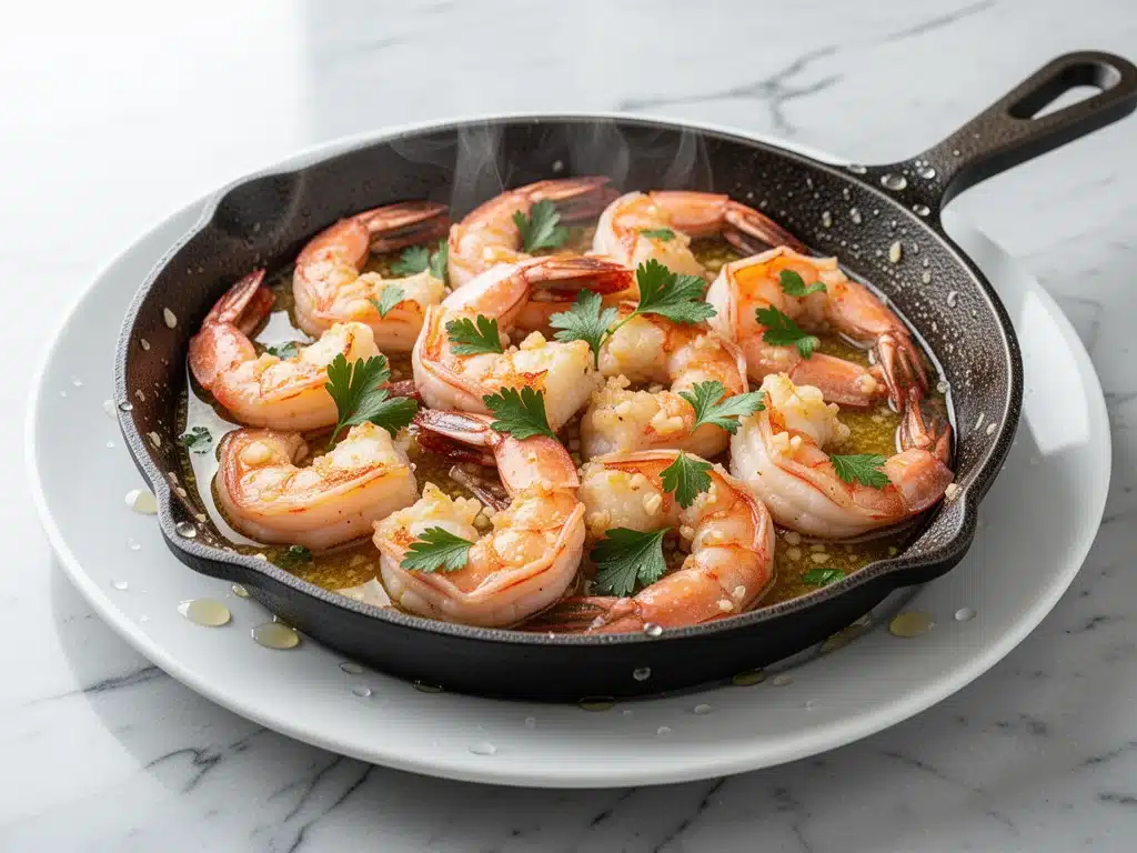 crispy garlic butter shrimp scampi skillet - featured image