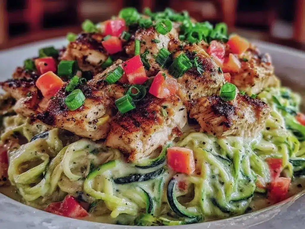 diabetic-friendly zucchini noodle chicken alfredo - featured image