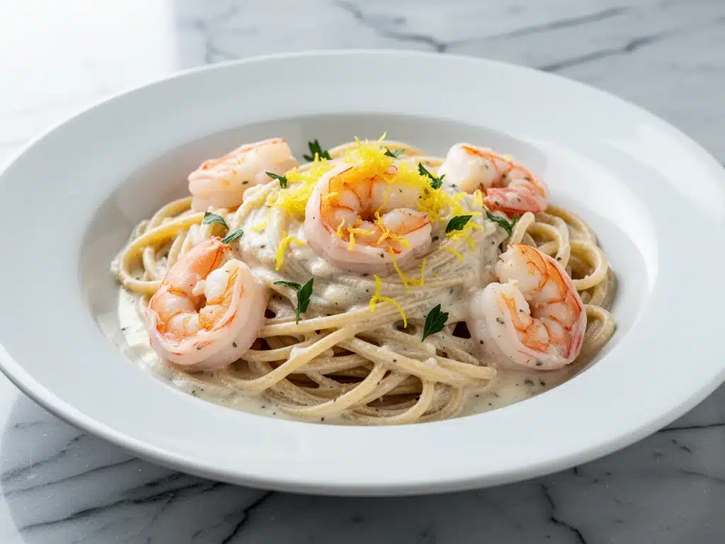 easy garlic parmesan shrimp pasta - featured image