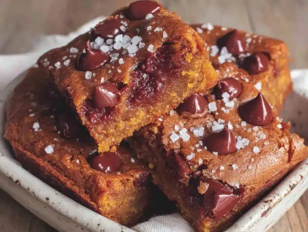 fall spiced pumpkin chocolate chip cookie bars - featured image