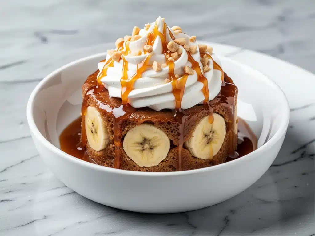 gooey sticky toffee banana pudding cake - featured image