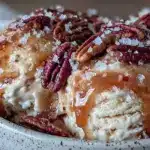 keto no-churn salted caramel ice cream with pecans - featured image