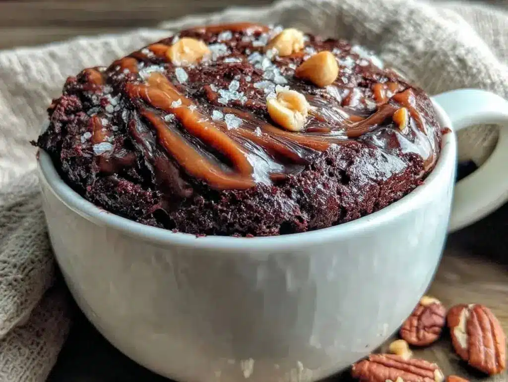 microwave mug brownie with peanut butter swirl - featured image
