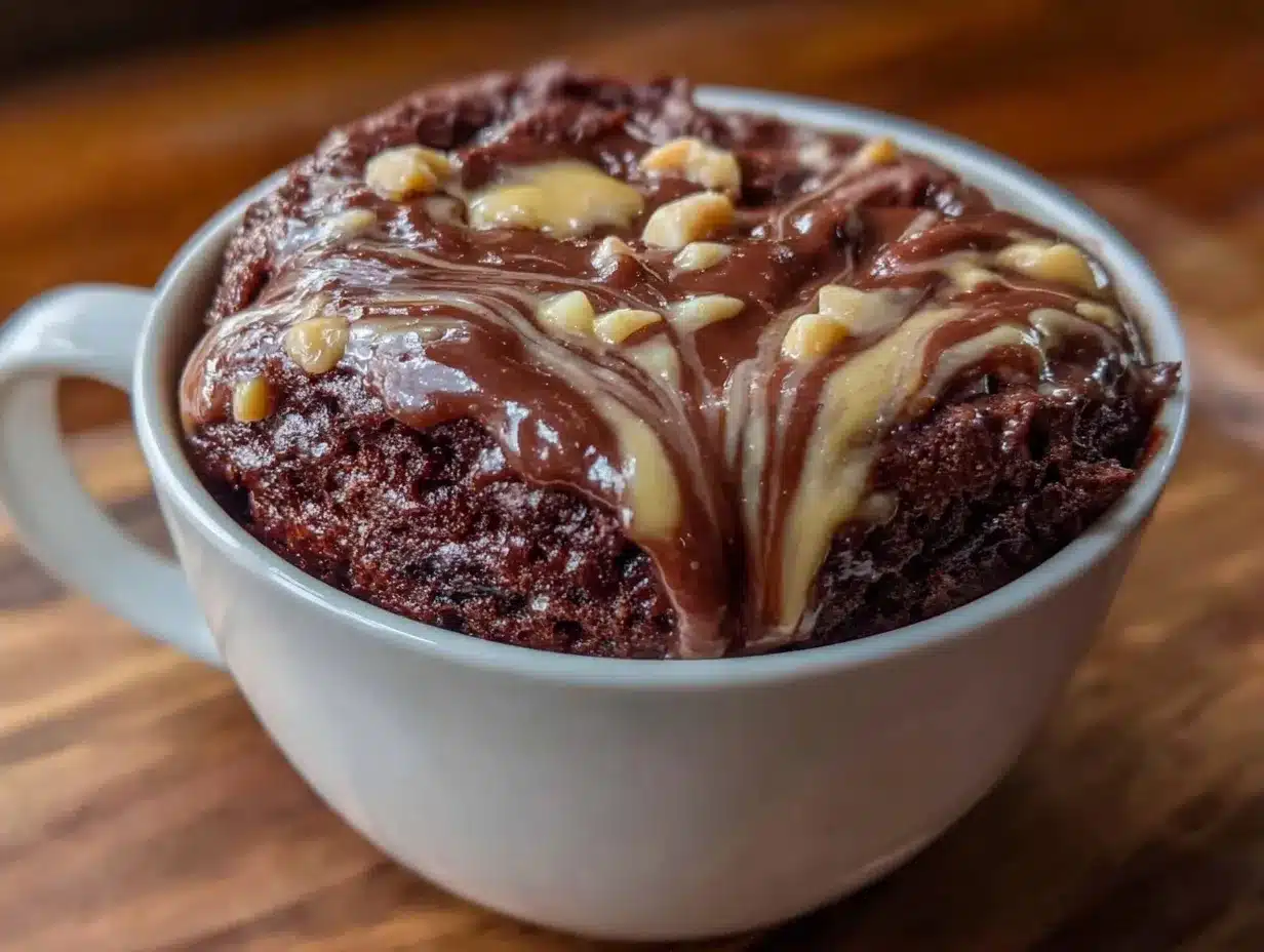 Microwave Mug Brownie with Peanut Butter Swirl: 4-Ingredient Budget Sweet Treat 4 microwave mug brownie with peanut butter swirl preparation steps