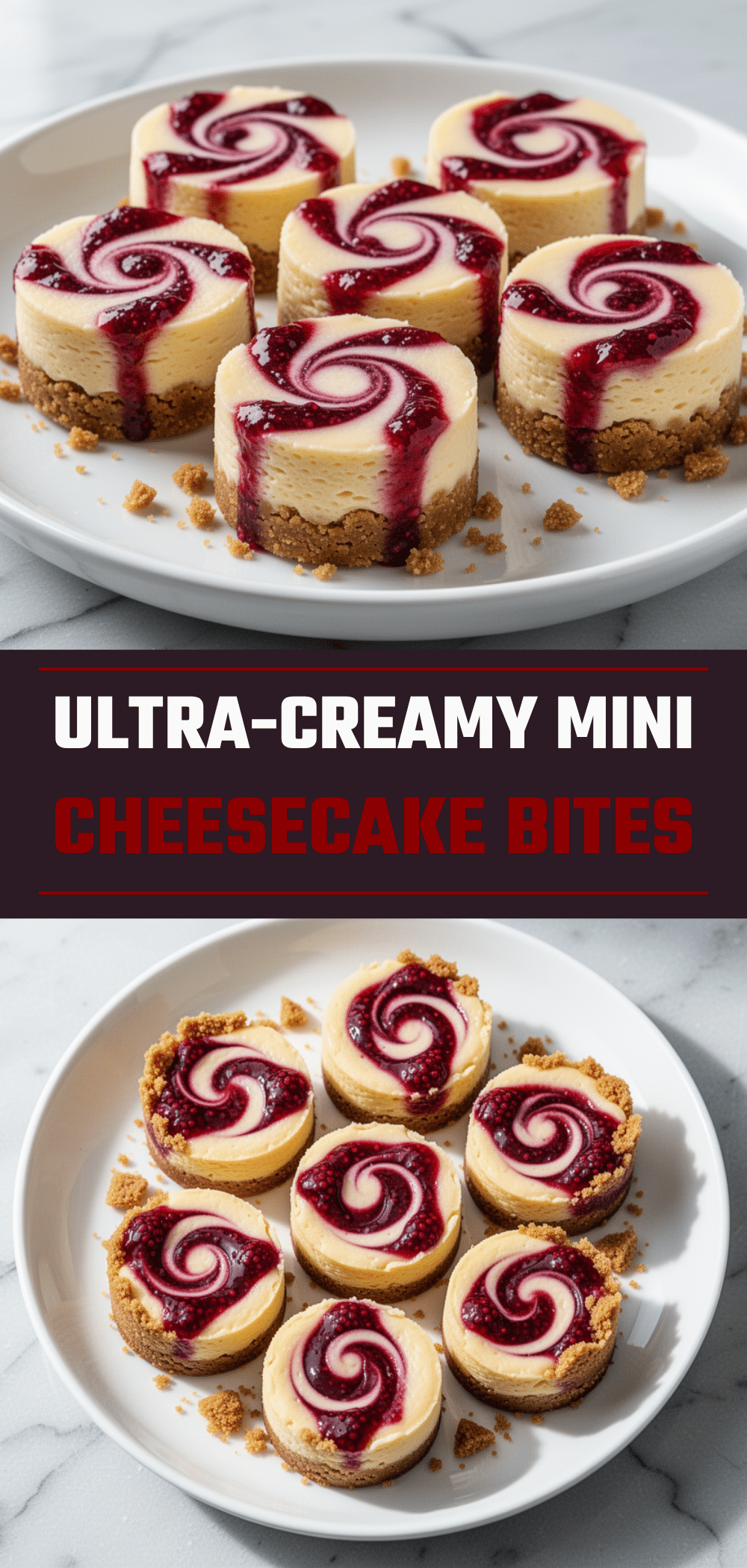 Mini Cheesecake Bites with Raspberry Swirl: 5-Min Easy Dessert 5 Mini Cheesecake Bites with Raspberry Swirl recipe
