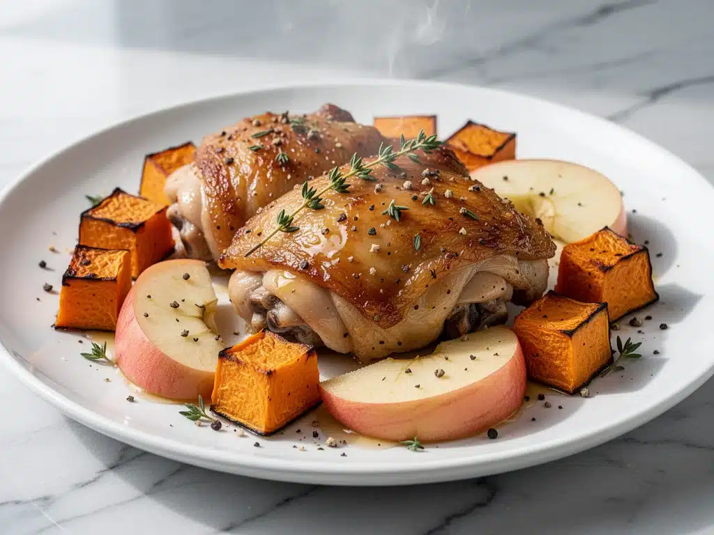 sheet pan maple dijon chicken thighs - featured image