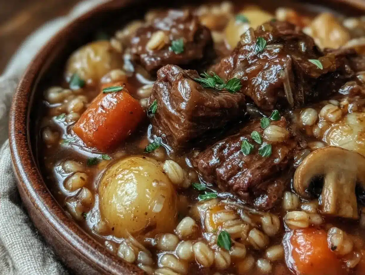Slow Cooker Beef and Barley Stew: Cheap Family Dinner 4 slow cooker beef and barley stew preparation steps