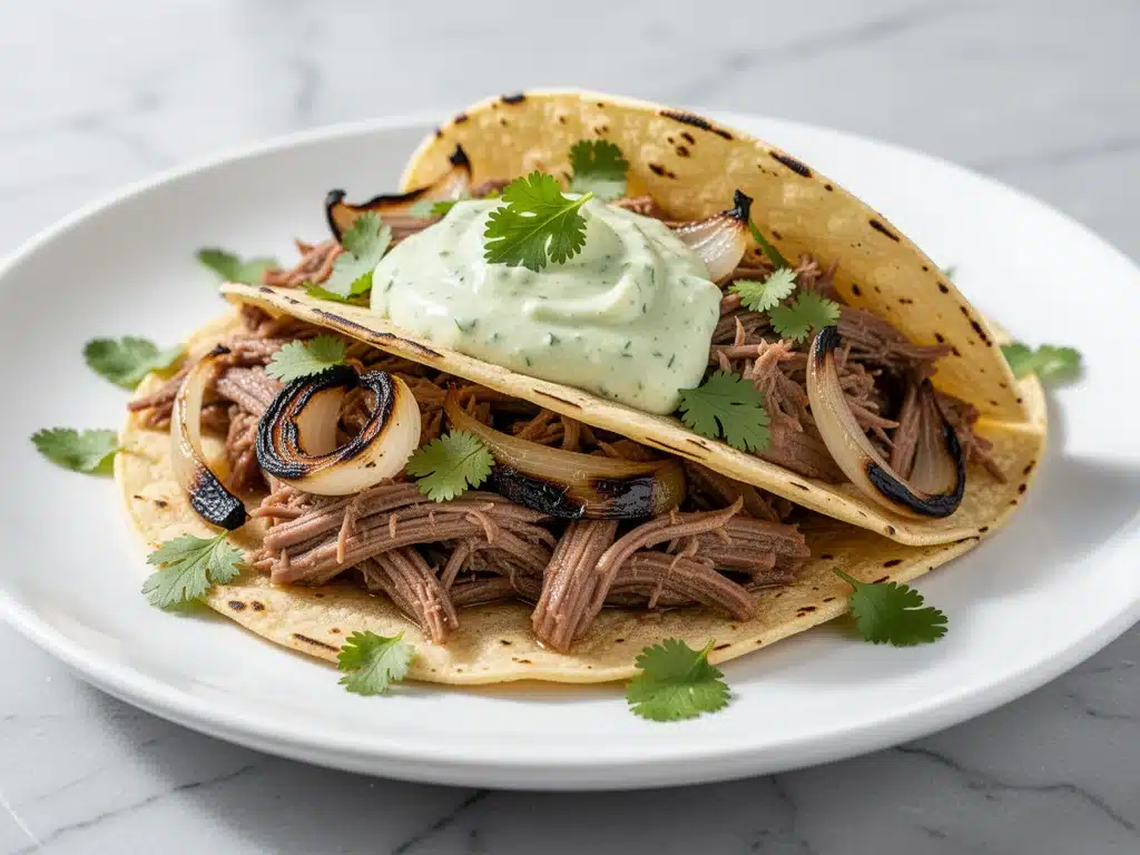 slow cooker beef barbacoa tacos - featured image