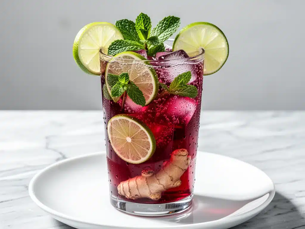 sparkling hibiscus ginger mocktail - featured image