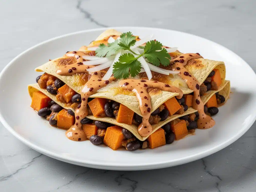 sweet potato and black bean enchilada casserole - featured image