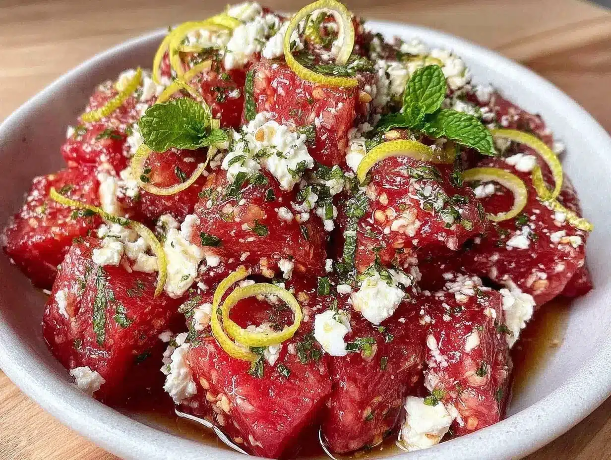 Labor Day Watermelon Feta Mint Salad with Lime: Budget-Friendly Summer Picnic Idea 4 watermelon feta mint salad preparation steps